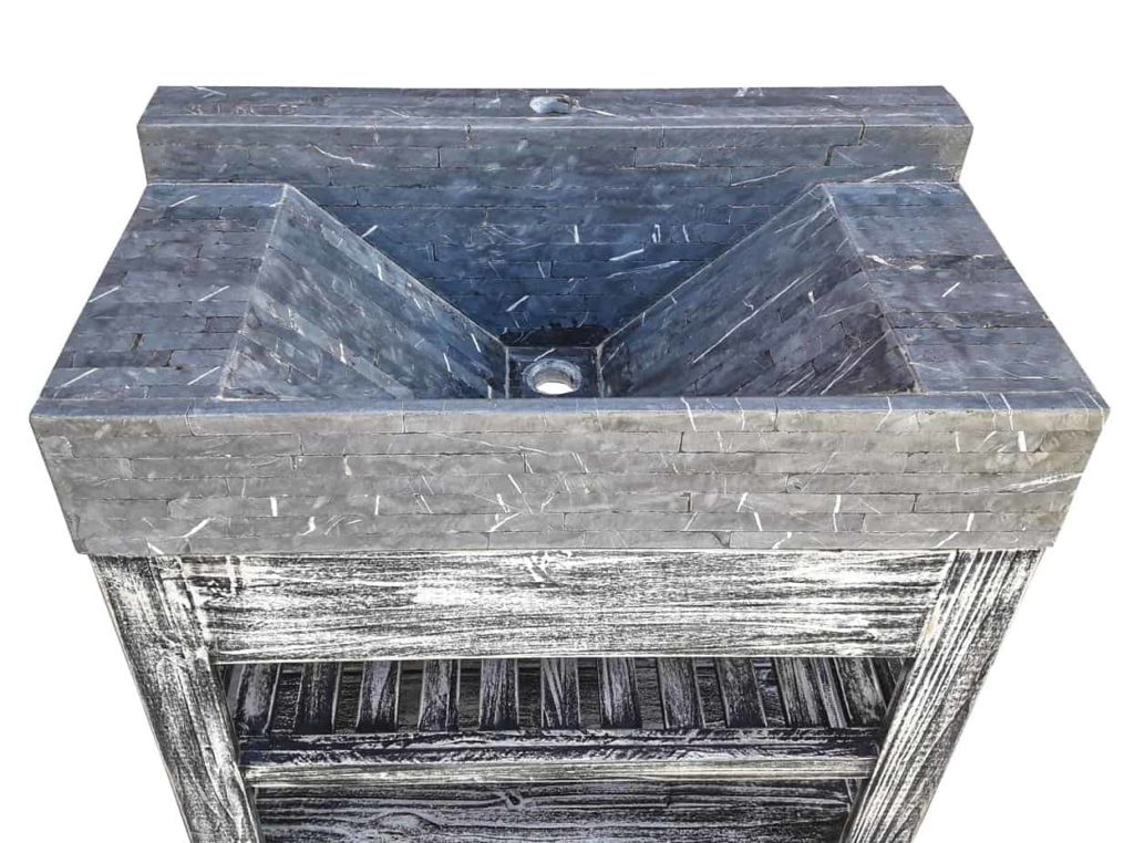 Vanitory clarisa Cleara en marmol travertino carrara madera de lapacho